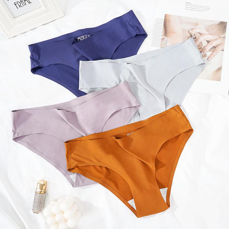 Women Ice Silk Solid Seamless Underwear Pantie Color Soft Comfortable Briefs Lingerie Women Underwear Briefs
