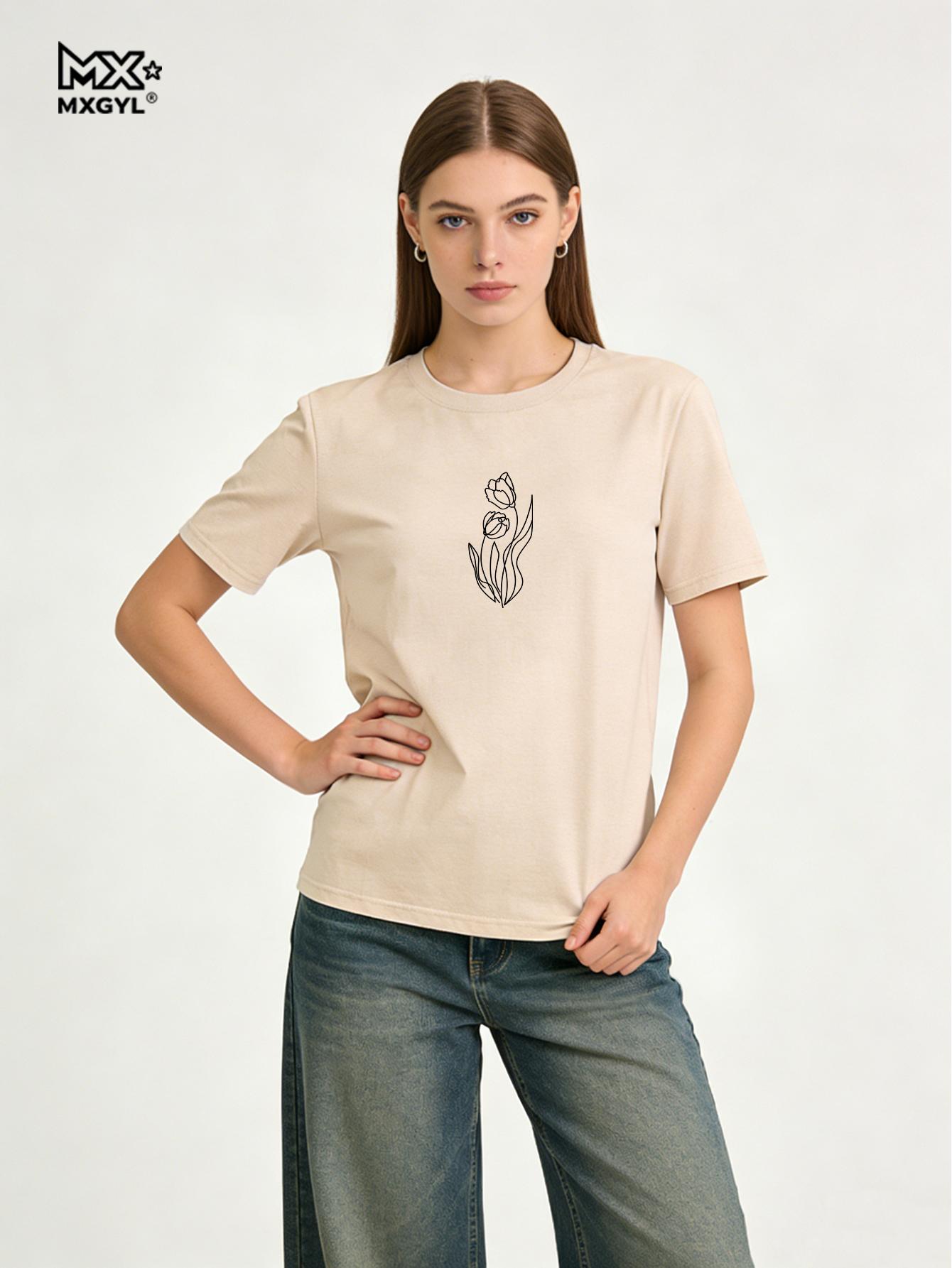 

Flowers Print Trend Cute Clothing Top Short Sleeve Women Fashion Summer Clothes Print T Shirt Basic Tee Graphic T-shirts 5xl