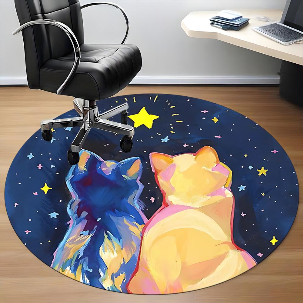 1pc Cats Night Office Round Area Rug, Under Office Chairs Bedroom Living Room Home Decor, Room Deco, Available In Various Sizes