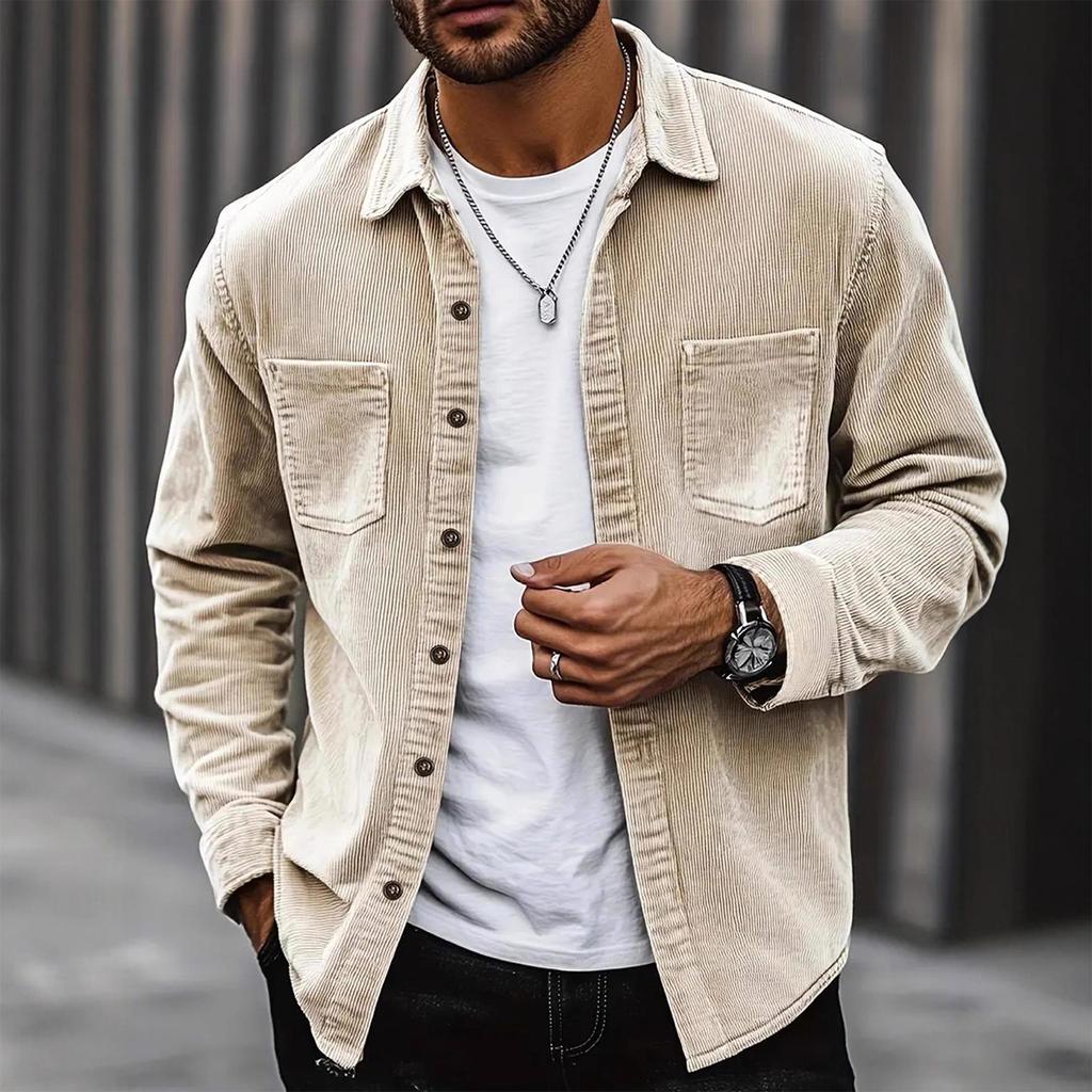 Men's Solid Color Shirt Long Sleeve Men's Casual Fashion Trend With Pocket Shirt Jacket