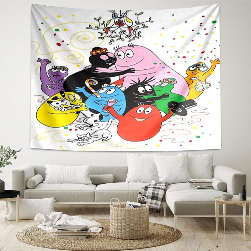 Barbapapa Print Tapestry, Backdrop, Easy Setup, Ideal for Bedroom, Office & Living Room, with Aesthetic Wall Hanging Decor.