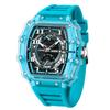 NIBOS Fashion Men Dress Watches Tonneau Transparent Analog Quartz Wrist Watch Silicone Strap Calendar Waterproof Watch Men Reloj