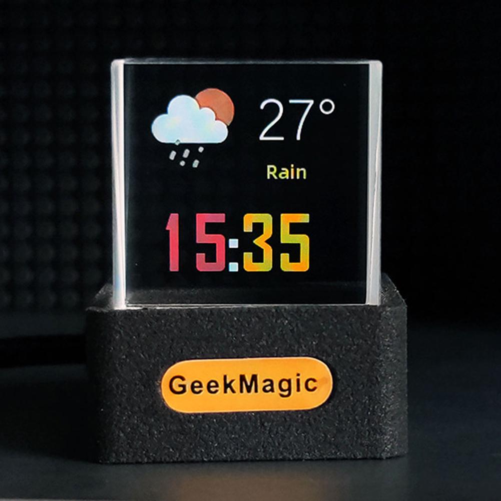 GeekMagic GIFTV Crystal Cube Holographic Mini Electric Digital Clock Desktop Smart Weather Station DIY Animations Photo Display