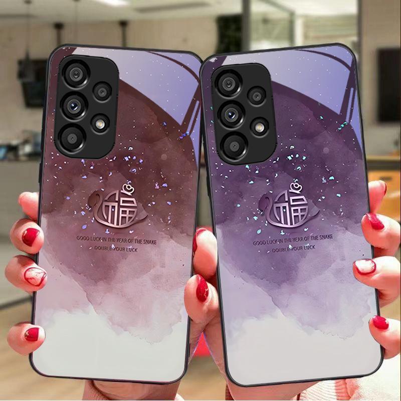 Sending Blessings For Samsung Galaxy S 8 9 10 20 Plus 21 FE 22 23 24 Ultra S7 Edge Black Tempered Glass Phone Case Hard Shell