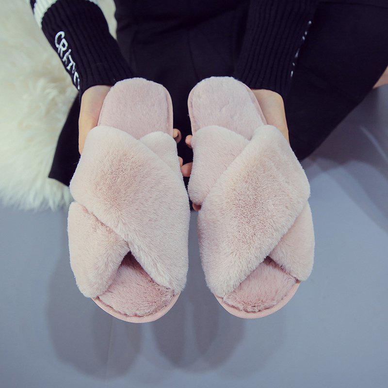 Women s Fluffy Cross Cotton Slippers - Trendy Korean Style for Indoor & Outdoor Wear, Winter 2020 Fashion 40-41