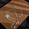 Sweet Silver Star Fringed Necklace Women'S Retro Long Accessories Niche Design Unique Personality Sweater Chain