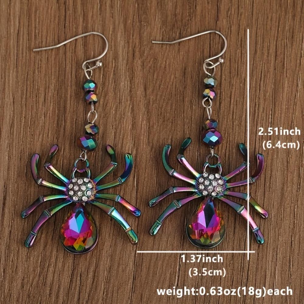 Bohemian Style Spider Design Drop & Dangle Earrings - Fashion Creative Shiny Zinc Alloy with Glass Mosaic for Women Daily Wear