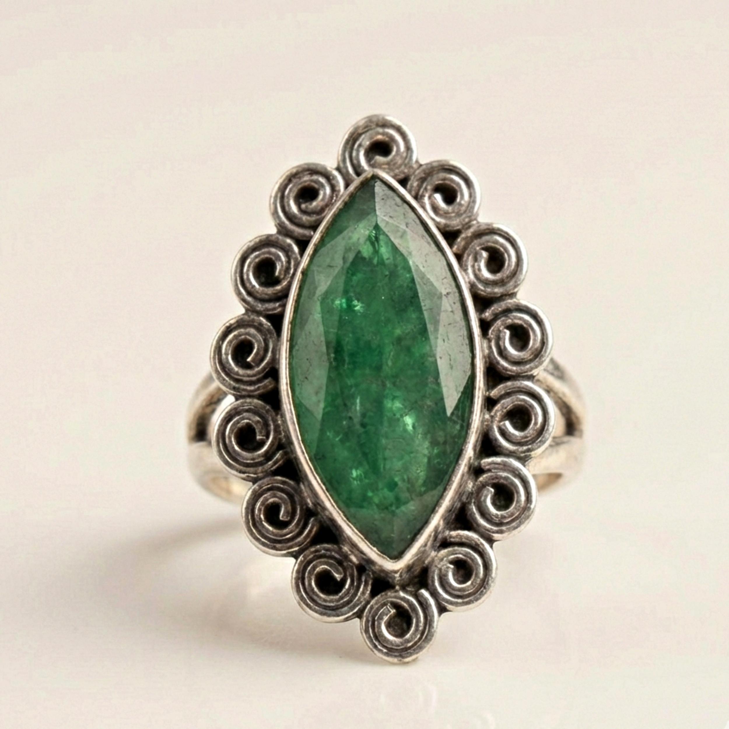 

Marquise Green Emerald Ring, 925 Sterling Silver Flower Ring, Handmade Fine Jewelry for Women Gift 12 срібний