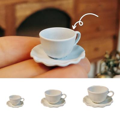 Dollhouse Miniature Coffee Cup Set Mini Espresso Mug Tea Cup And Cup Holder Set for Doll House Kitchen Accessories