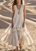 Women's V Neck Sleeveless Loose Fit High Waist Ruffle Tiered Solid Color Maxi Dress Casual Dress