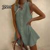 Lightweight Cotton Dress Summer Ruffle Mini for Women Sleeveless V Neck Beach Resort Wear Linen Short Dress Boho Vacation Casual A-Line Sundress