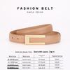 Women's Fashionable Gold Buckle Leather Belt - Versatile Cowhide Waistband for Dresses and Pants