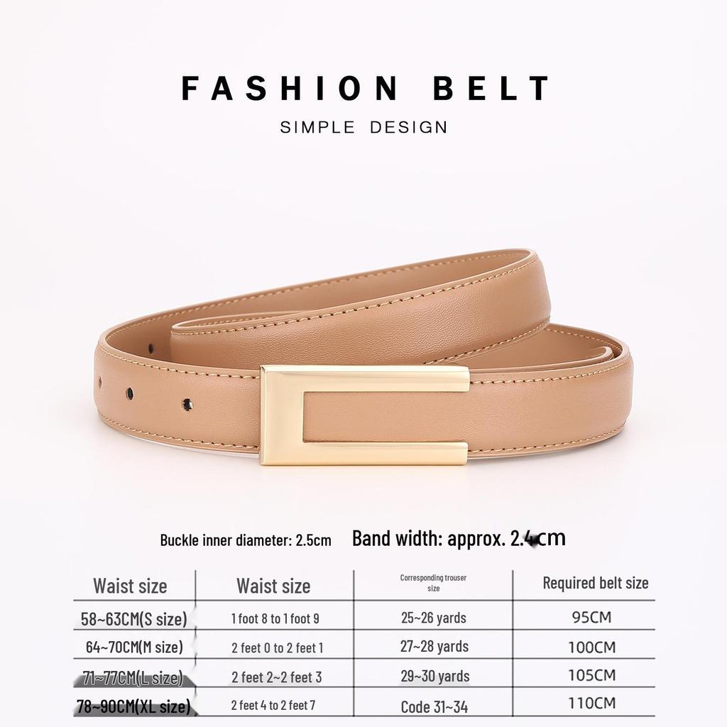 Women's Fashionable Gold Buckle Leather Belt - Versatile Cowhide Waistband for Dresses and Pants