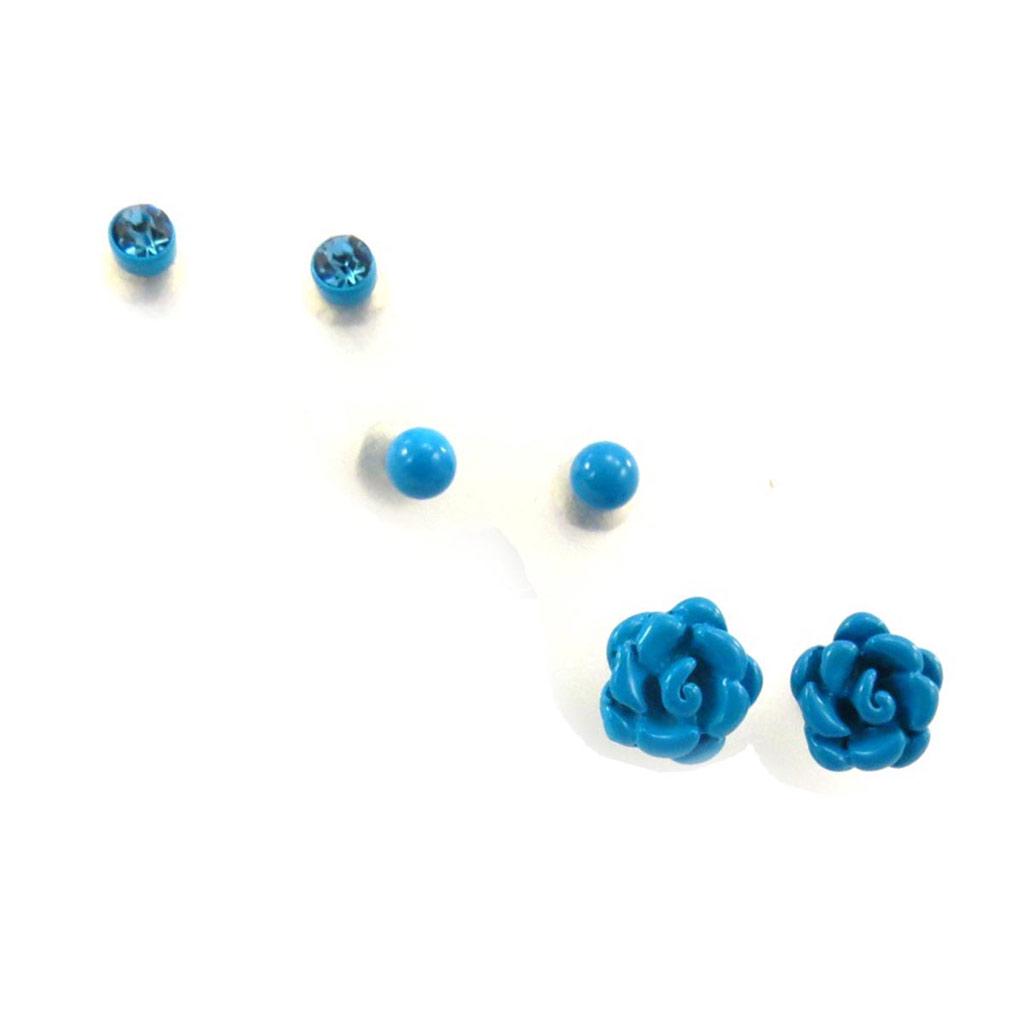 Les Trésors De Lily [J7183] - 3 Pairs of Turquoise 'Rosa Romantica' Earrings