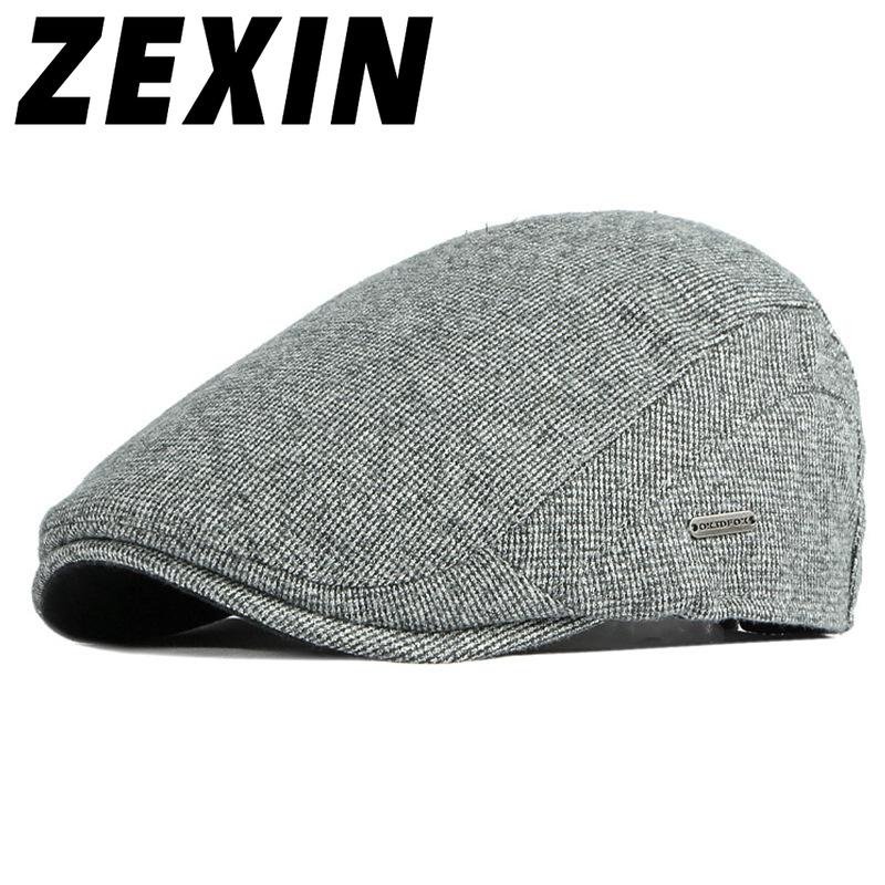 ZEXIN Autumn and Winter Hat Men's Beret England Retro Splicing Thickened Warm Duck Tongue Cap Female Literary Youth Forward Cap