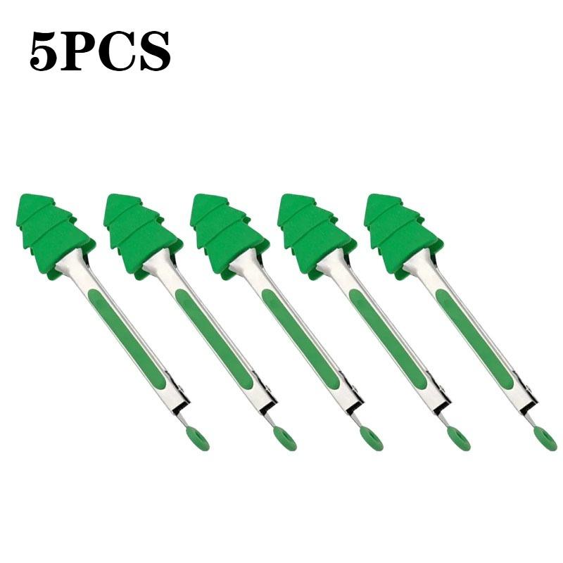 1-10PCS Christmas Silicone Stainless Steel Food Tongs High-Temperature Resistant Non-Stick BBQ Steak Grill Tongs for Home Use