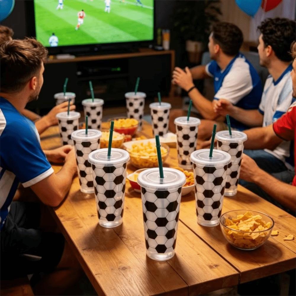 10PCS Reusable Football Drinking Cup 24OZ Water Cup Practical Soccer Pattern Straw Cups  Party
