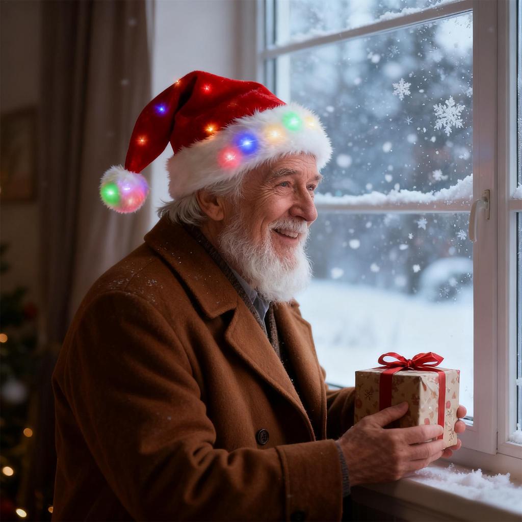 Santa Hat LED Lights Christmas Dress Up Headpiece LED Musical Festive Hat for Kids Women Men Event Planners Family Photo Winter