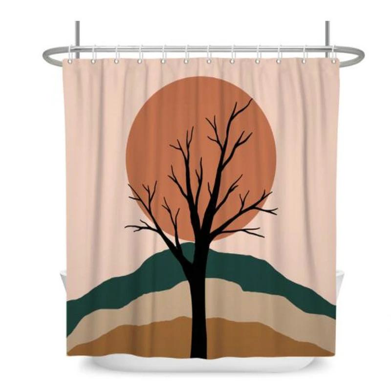 Nordic Wind Abstract Art Boho Shower Curtain Waterproof Polyester Bath Curtain Morandi Color Block Curtains For Bathroom Decor