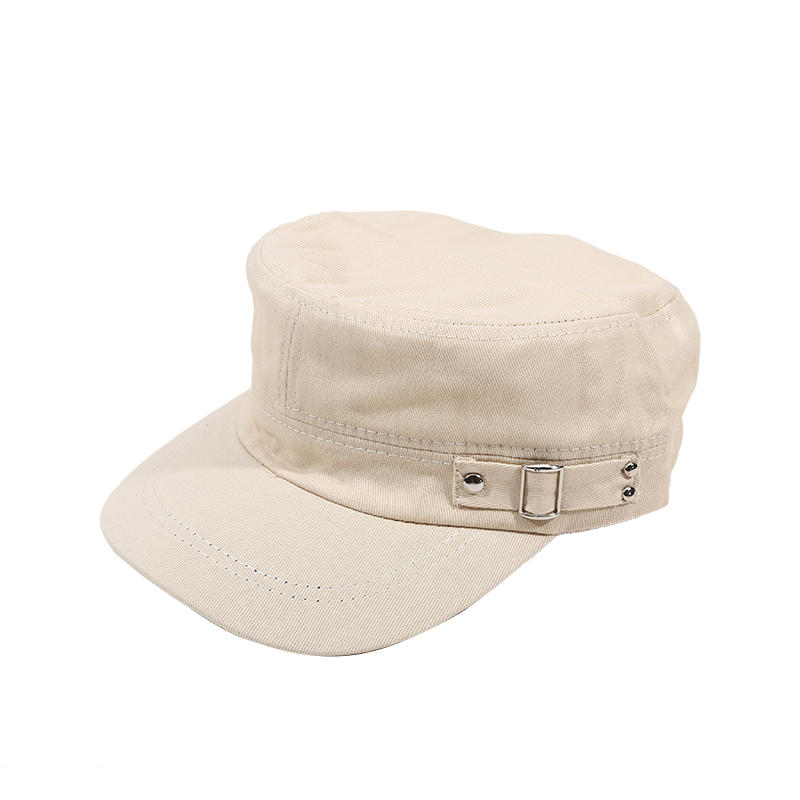 

Men s Military Hat Spring/Summer Solid Color Cotton Flat Top Baseball Cap Side Button Duck Tongue Hat Sunscreen Sports Hat One Size бежевий