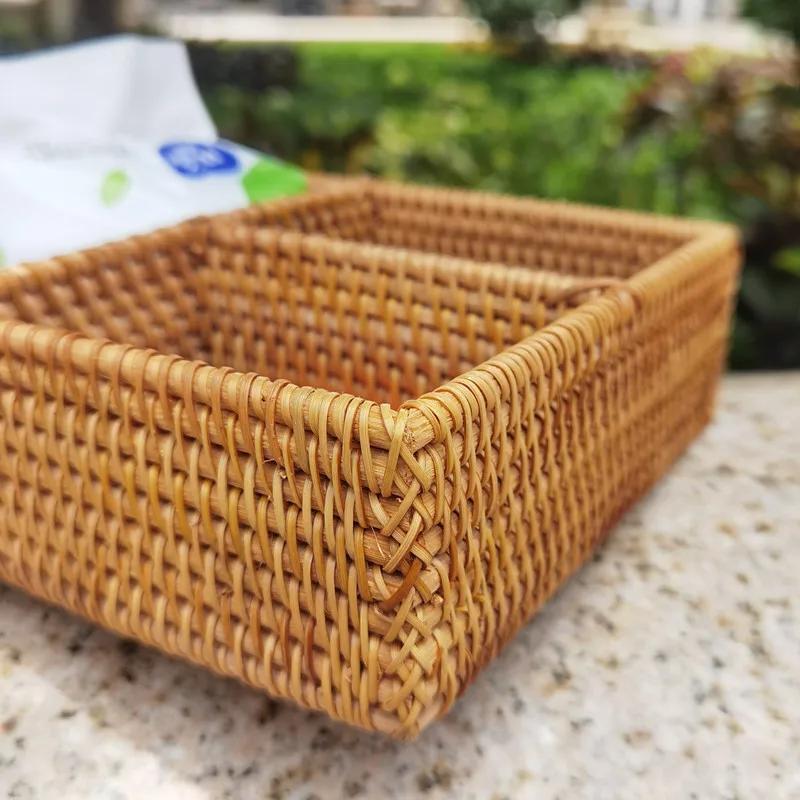 Autumn rattan woven dried fruit box candy box compartment organizer jewelry box rectangular creative living room storage basket