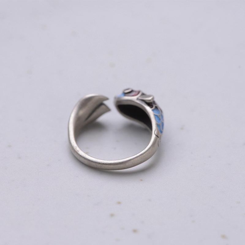 Simple Temperament Koi Ring, Enamel Creative Design Adjustable Ring, Ladies' White Auspicious Jewelry