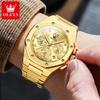 OLEVS Quartz Men Watch Multifunctional Luxury Wristwatch Diamonds Gold Stainless Steel Waterproof Clock