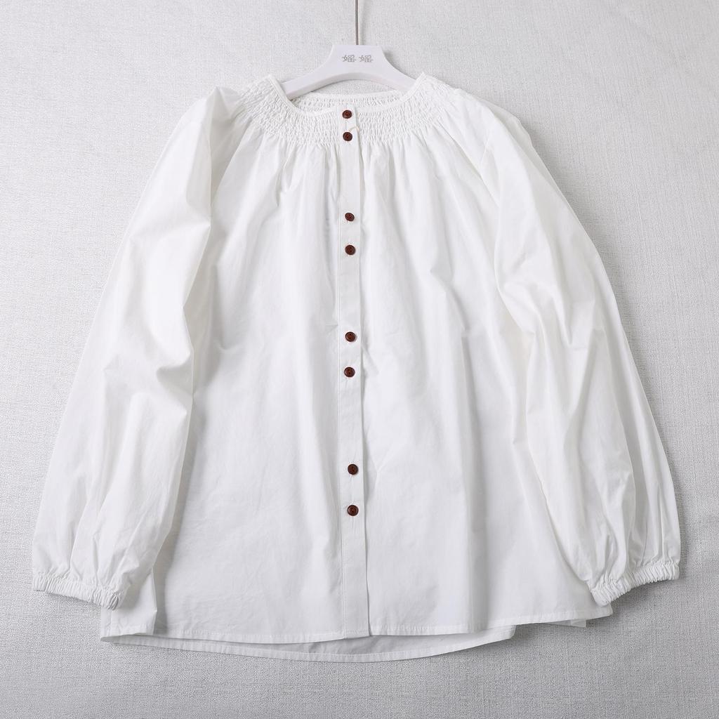 Japanese-Inspired Artistic Pleated Long Sleeve Women's Shirt - Spring Collection