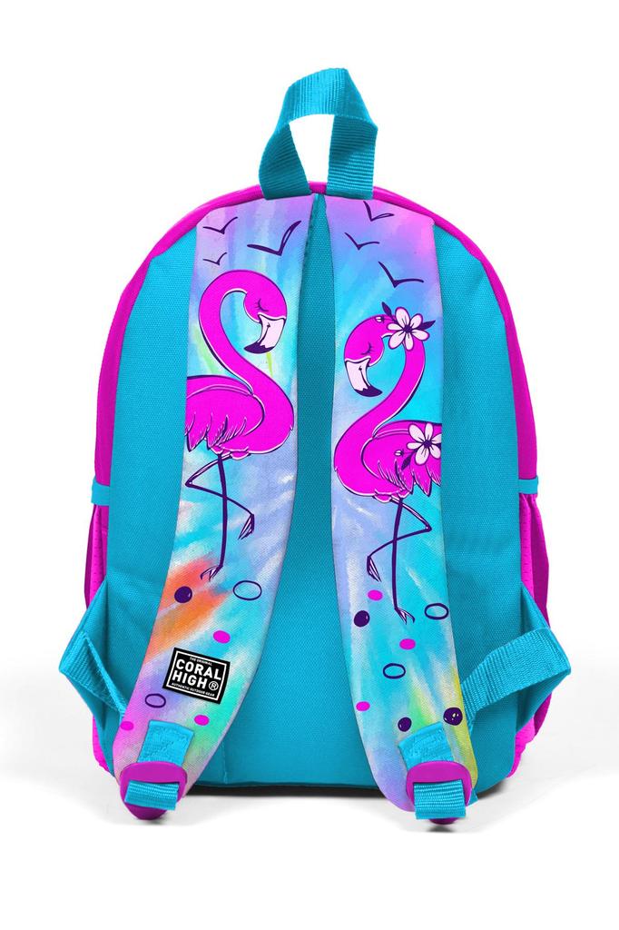 Minik Yuva Batoh Modrý Růžový Vzor Plameňák Dvoukomorový 23530