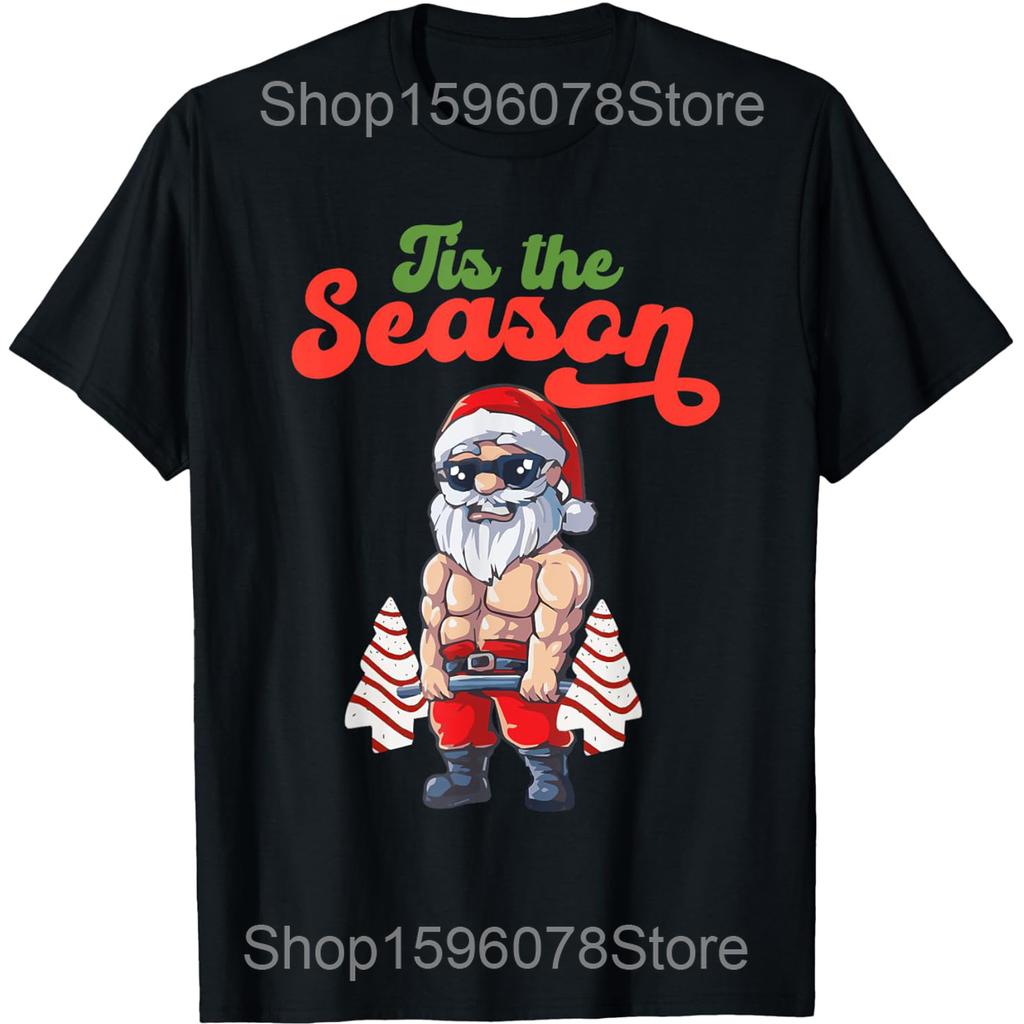 Gingershred Funny Gingerbread Man Gym Bodybuilding Christmas T Shirts Men Humor Streetwear Short Sleeve Unisex Loose Clothing