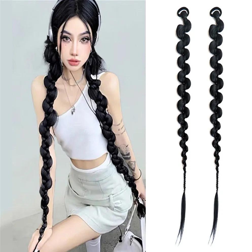 

70cm Punk Dyeing Braid Twist Long Wig Antique Double Ponytail Hip Hop Girl Extensions Hair Accessories