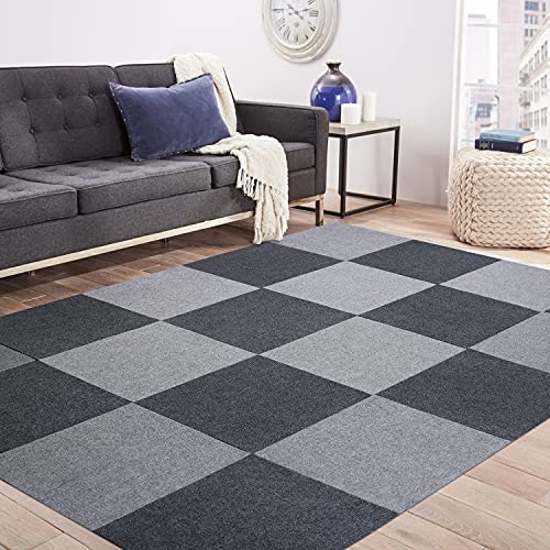 Upgraded Suction Mats, Joint Carpet Tiles, Non-Slip, Soundproof, Washable, Anti-Slip for Pets and Seniors, 30*30cm, 40 Pieces, Dark/Light Gray