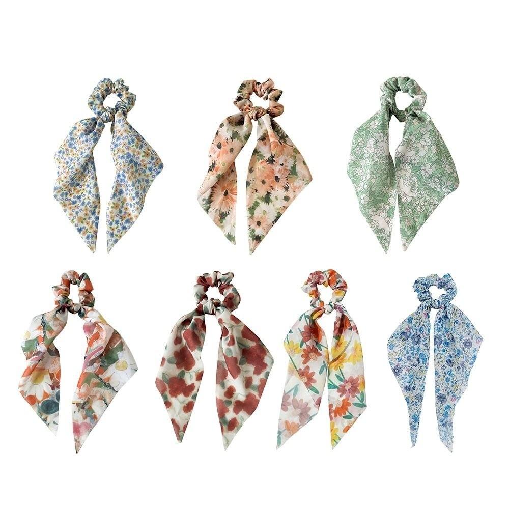 Fashion Hair Scrunchies Triangle Scarf Floral Tie Dye Chiffon Elastic Hair Bands  Summer Beach
