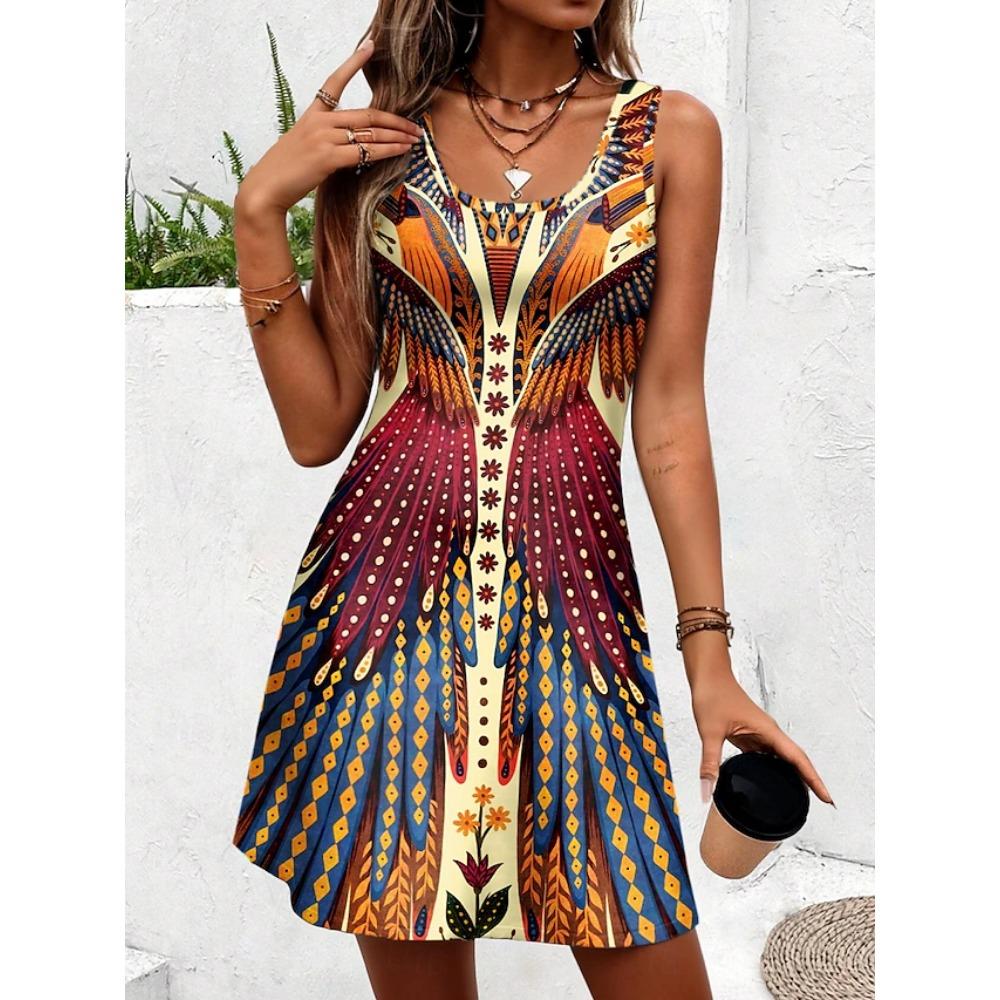 

Women s Summer Dress, Casual Holiday Long Dress Regular Fit Pattern Geometric Half Sleeve Round Neck Summer Spring Autumn XL