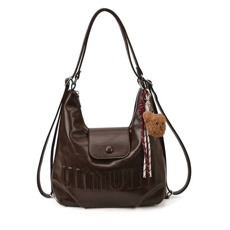 

Retro and Fashionable Tote Bag, Large-capacity Bag, Color-matched Soft Leather Casual Crossbody Bag, Multi-functional Backpack without pendant кавовий
