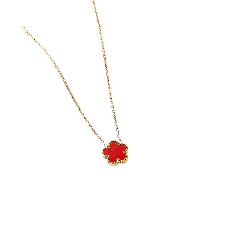 Lucky Five Flowers Clover Double Sided Pendant Necklaces For Women Girls Stainless Steel Simple Fashion Jewelry Accessories
