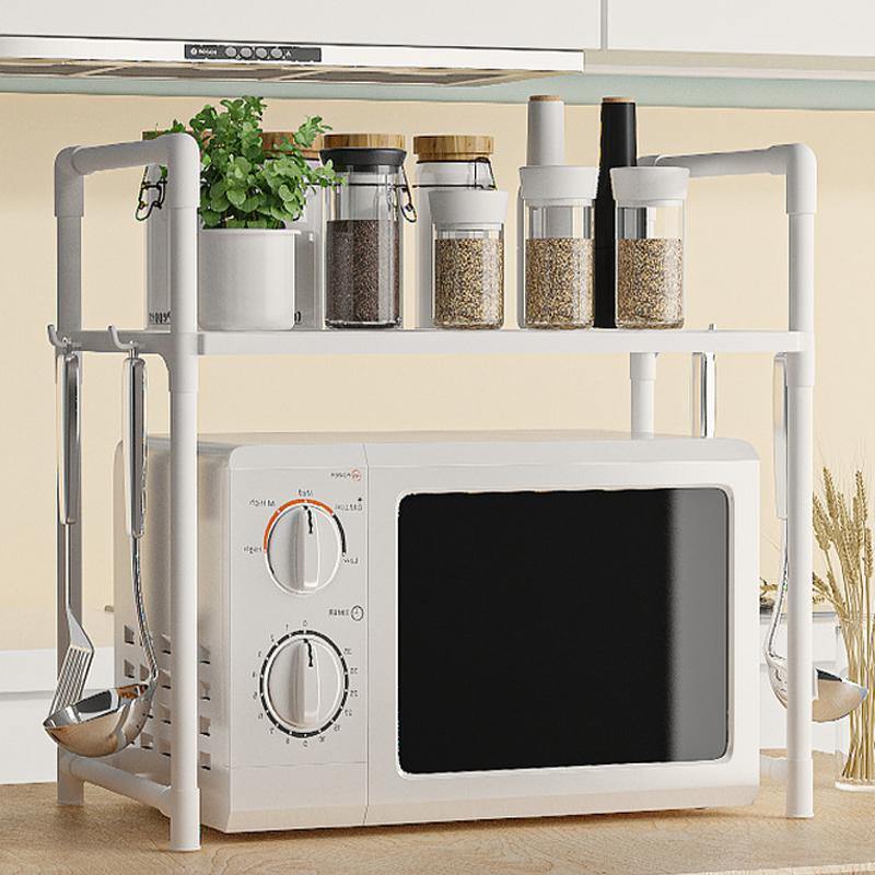 2/3 Floor Microwave Oven Rack, kitchen Countertop Storage Rack, With Hooked Metal Appliance Rack, Saving Kitchen Shelf Space