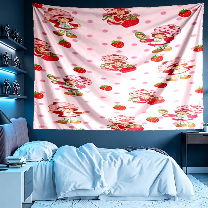 Strawberry Shortcake Print Tapestry, Lightweight Wall Hanging, for Bedroom, Dorm, Living Room, Home Art Decor, Birthday Christmas Gift for Friends