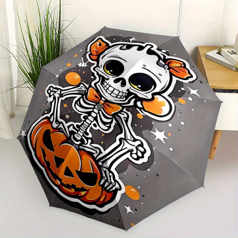 

1pc Pumpkin Skeleton Pattern Beautiful Looking Automatic Folding Umbrella, 3 Folding, 8 Pole Frame Design, Durable and Suitable for Travel and Daily U
