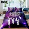 Purple Dream Catcher Duvet Cover Set Bohemian Feather Dream Catcher Bedding Set Microfiber Exotic Ethnic Style King Quilt Cover