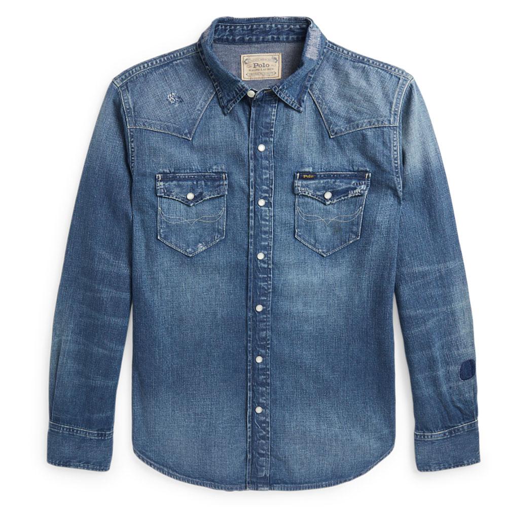 

Polo Ralph Lauren однобортная рубашка с длинным рукавом и двумя карманами, декоративные мужские рубашки синего цвета MNPOWOV16823989-400 M