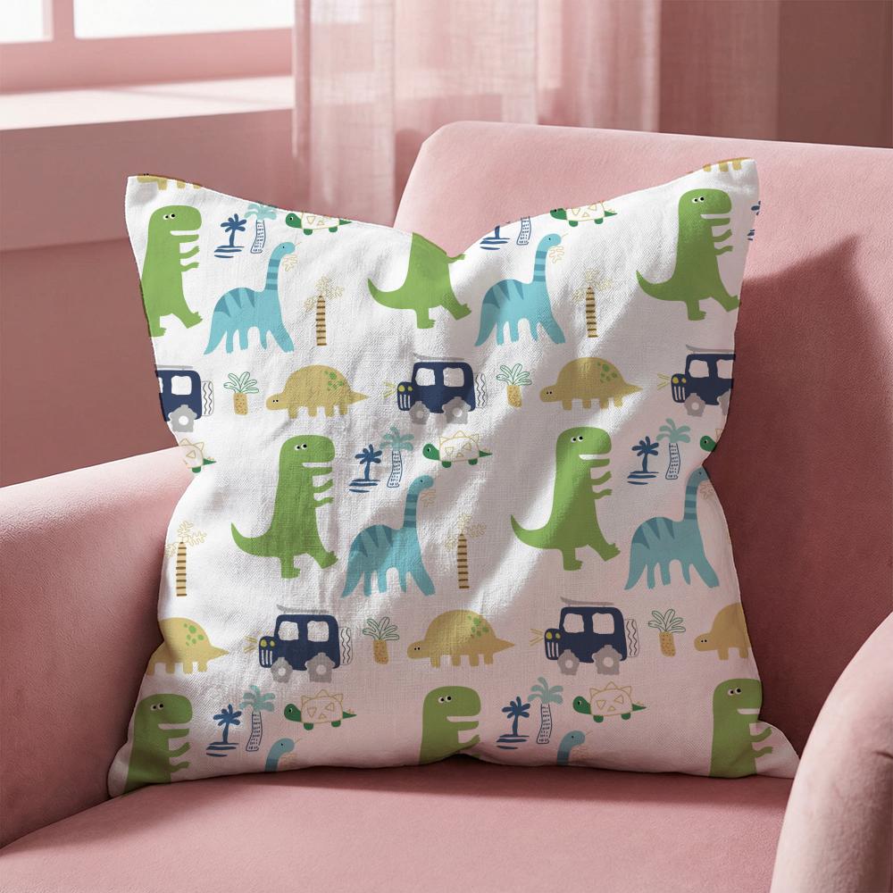 Cute Dinosaur Pattern Cushion Cover Multi-Scene Pillow Cover for Home & Car - Reversible, Soft & Durable for Daily Use