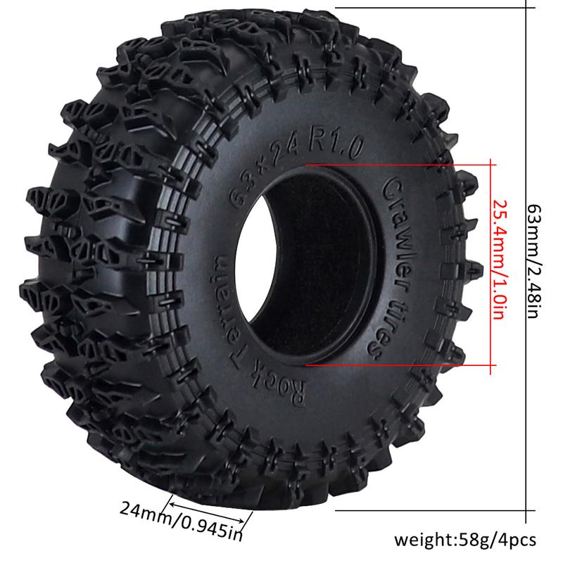 1.0inch Tires 63x24mm 1/24 Rc Crawler Truck Car Parts For Axial Scx24 Axi00001 Axi00002 Gladiator 1/18 Traxxas Trx4m Fms Fcx24