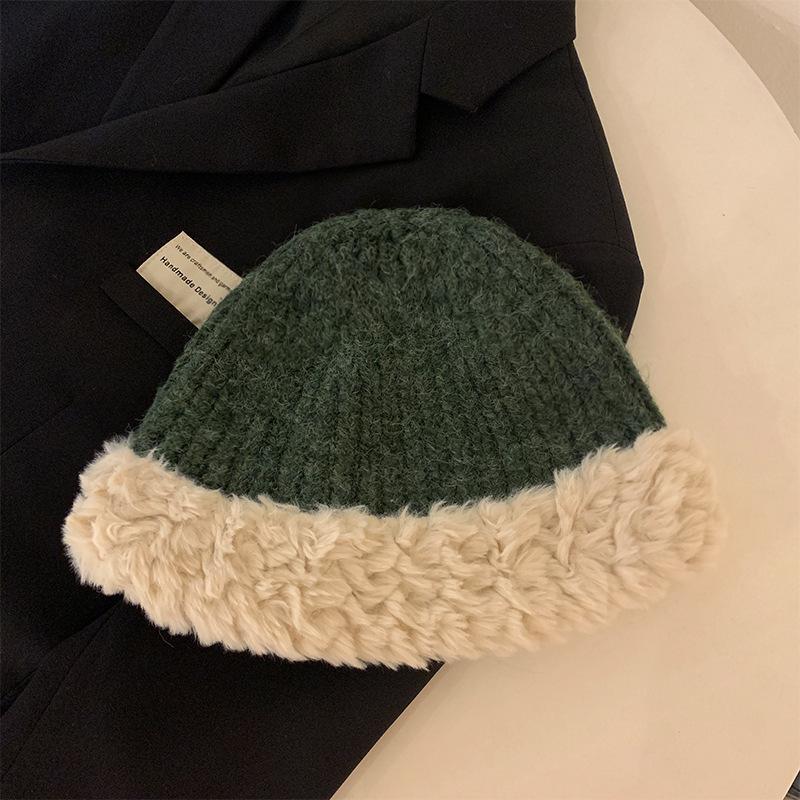 Plush knitted wool hat women's autumn and winter warm versatile cute face small new basin hat winter
