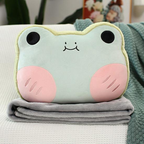Cartoon Animal Pillow and Blanket: Cute Rabbit, Panda, Pig, Frog Design for Home, Office, or Car Naps