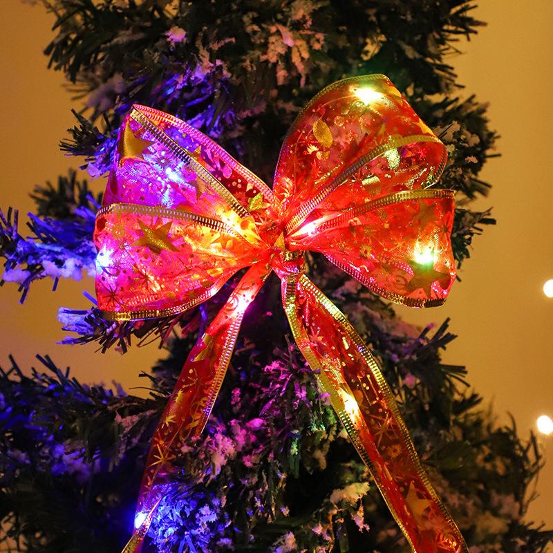 

2M Christmas Glowing Bows with Lights Decor Xmas Tree Topper Ribbons Bow Xmas Ornament for Home Bows String Lights Natal Navidad 2M