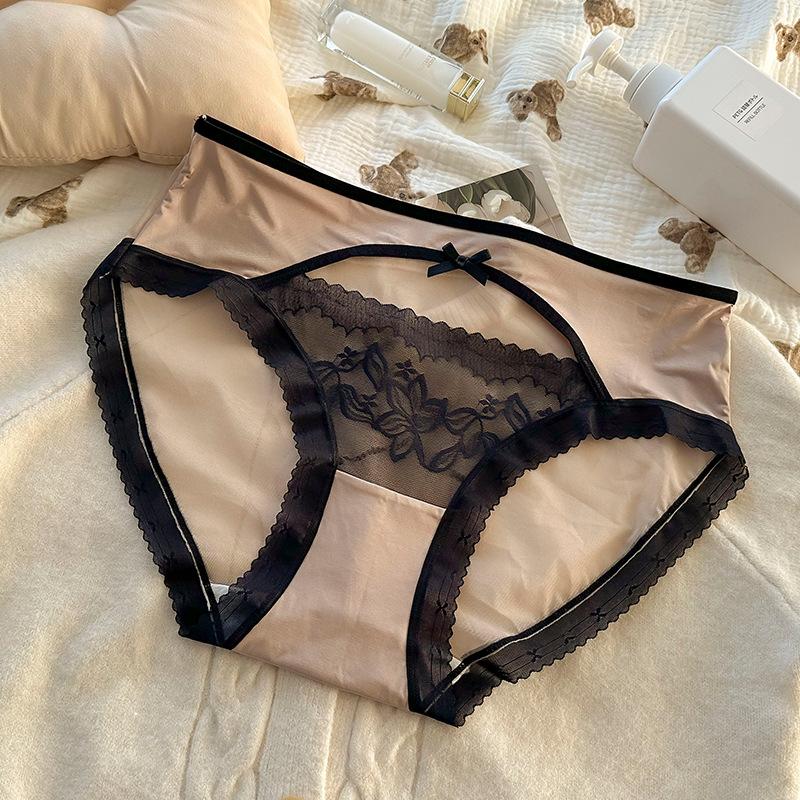 Plus Size Women Sexy Hormones Lace Edge Pure Desire To Hollow Out Mid Waist Panties