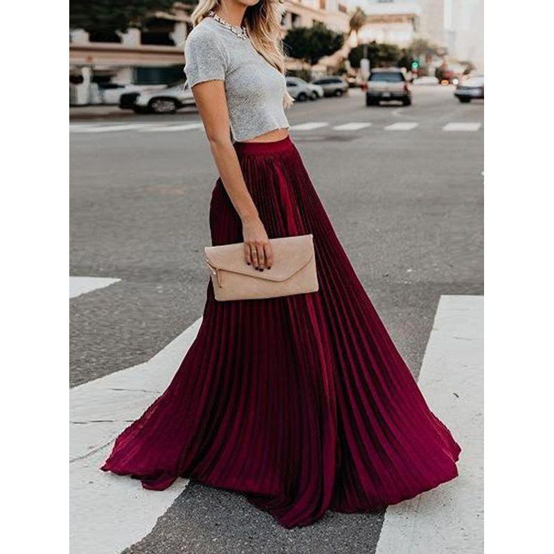 Solid Color Elastic Waist Half Length Skirt Pure Color Elastic Waist Skirt