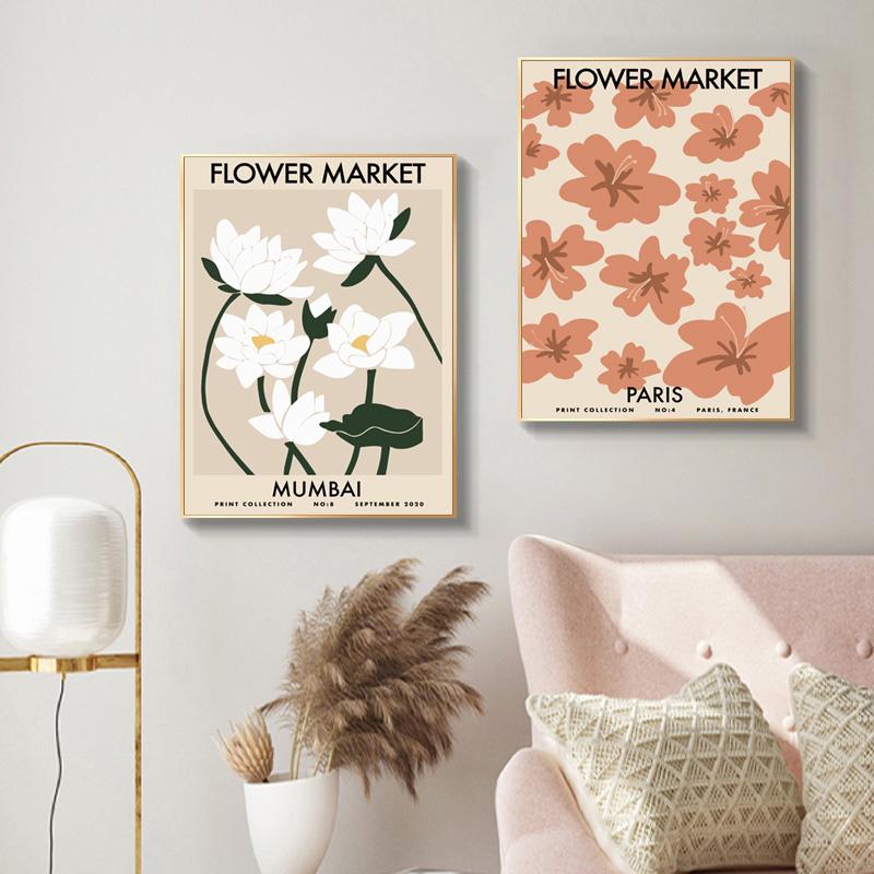 Słonecznik Tulipan Plakaty i Druki Rynek Kwiatowy Abstrakcyjne Malarstwo na Płótnie Nordycki Minimalistyczny Obraz Sztuki Ściennej Salon Dekoracja Domu