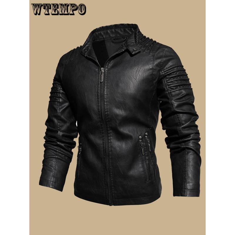 Men's Solid Color Retro PU Leather Jacket-Multi-pocket Street Stylish Classic Bomber JacketSuitable for Casual Wear, Perfect Gift for Fashionable Men